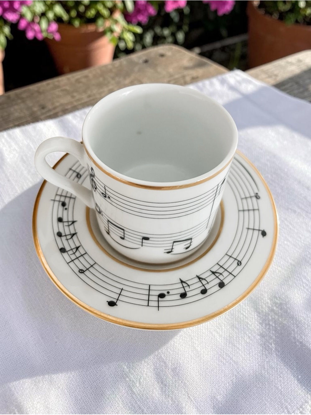Moon River Espresso Cup and Saucer - White with Gold Trim